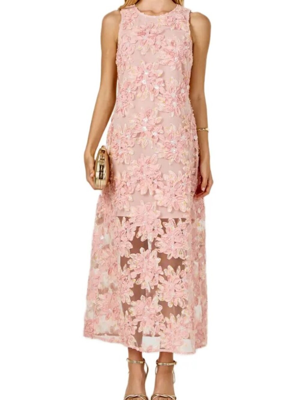 Endless Rose Pink Textured Sleeveless Floral Maxi Dress Size Medium